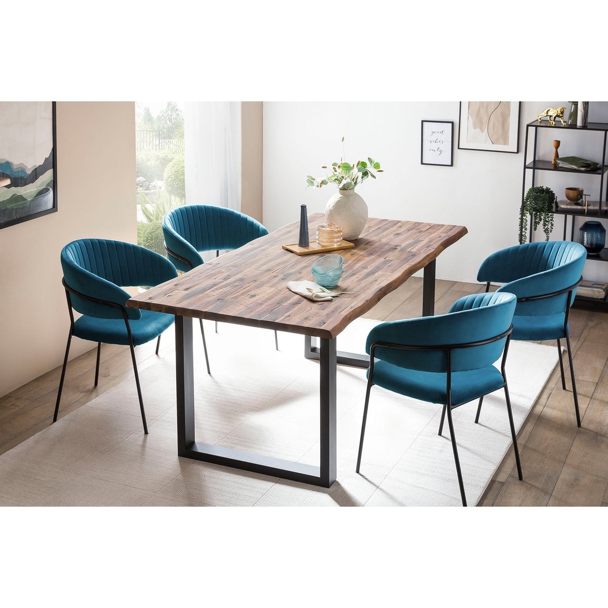 SalesFever Fluwelen stoel met turquoise rugquilt