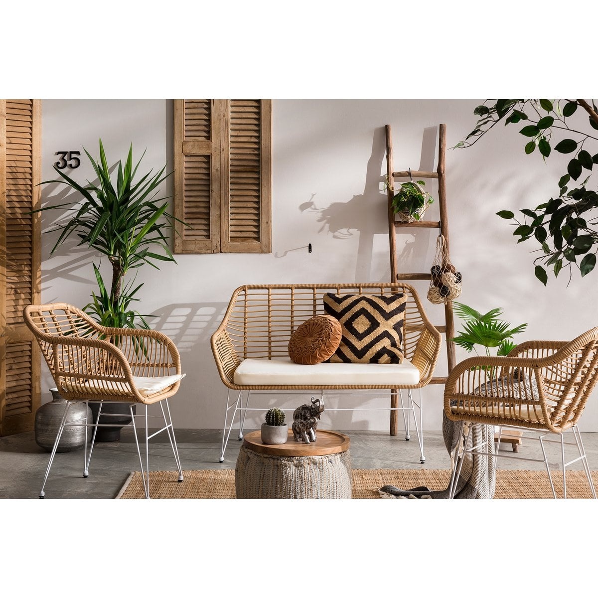 SalesFever Set van 2 fauteuils in rotan look, naturel