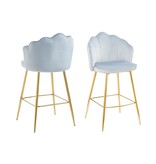 SalesFever Set van 2 barkrukken met schelpdesign in lichtgrijs fluweel