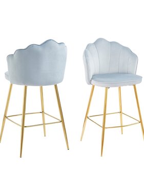 SalesFever Set van 2 barkrukken met schelpdesign in lichtgrijs fluweel