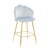 SalesFever Set van 2 barkrukken met schelpdesign in lichtgrijs fluweel