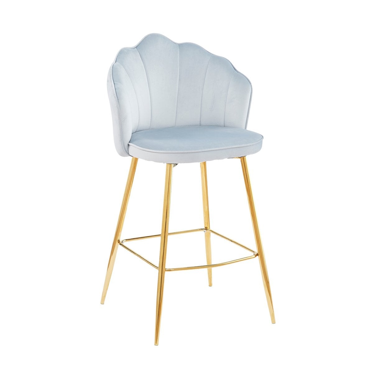 SalesFever Set van 2 barkrukken met schelpdesign in lichtgrijs fluweel