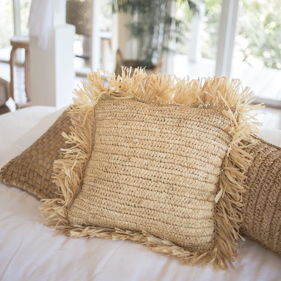 KantoormeubelenPlus Sierkussen met vulling | Decoratief Kussen | Sofa Kussen GANDI gemaakt van Raffia
