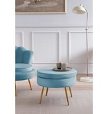 SalesFever Ronde fluwelen poef blauw