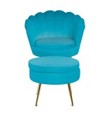 SalesFever Ronde fluwelen poef blauw