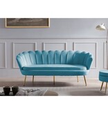 SalesFever Ronde fluwelen poef blauw