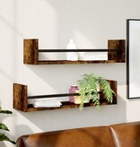 VidaXL Wandschappen met stangen 2 st 60x16x14 cm gerookt eikenkleurig