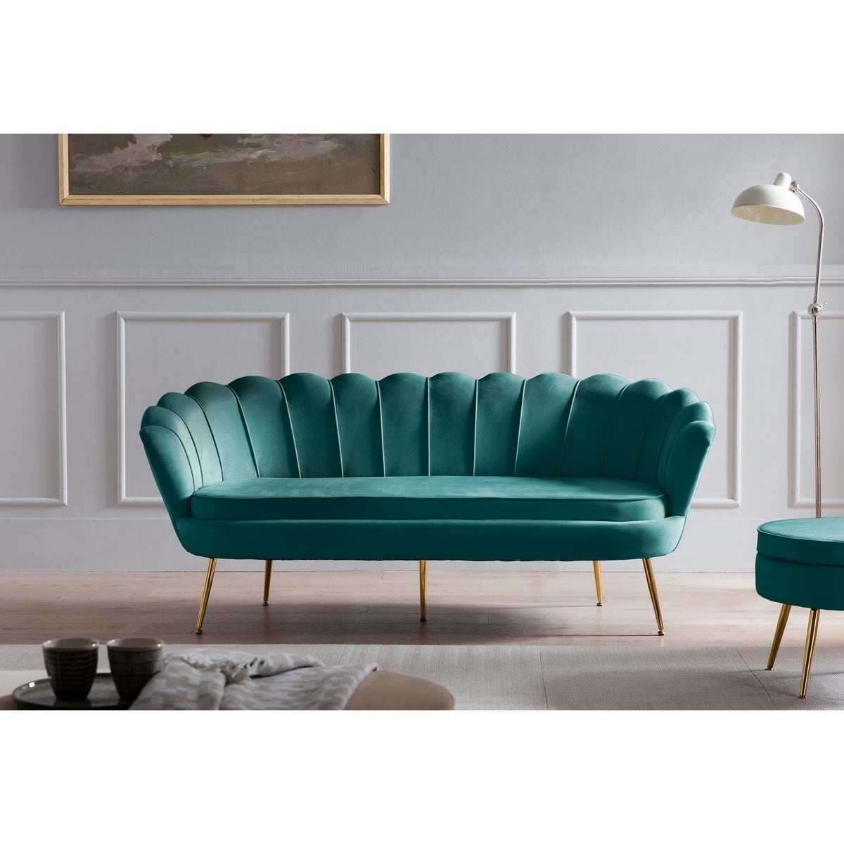 SalesFever Ronde fluwelen poef groen