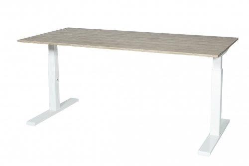 Schaffenburg Icons T poot bureau hoogte instelbaar(62 85cm)met 180x80 lindberg eiken 20mm melamine blad en aluminium(RAL9006)frame