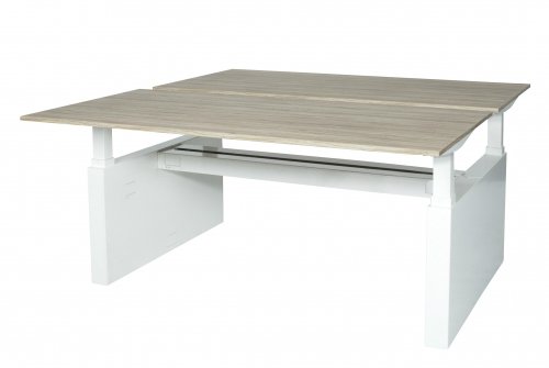 Icons duo werkplek, hoogte instelbaar (62-85cm) met 200x80cm 20mm melamine bladen en H-frame