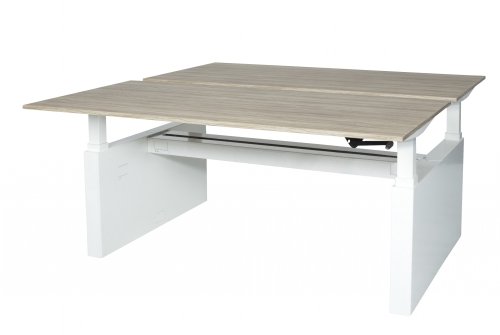 Schaffenburg Icons duo werkplek zit sta(62 118cm)hoogte verstelbaar dmv quick slinger met 180x80cm lindberg eiken 20mm bladen en wit(RAL9010)frame