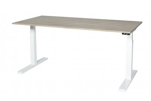 Schaffenburg Icons T-poot bureau zit-sta (62-130cm) hoogte verstelbaar dmv elektromotor met 120x80cm lindberg eiken 20mm blad en aluminium (RAL9006) frame