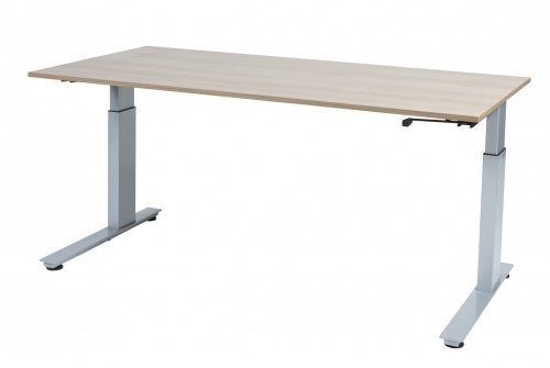 Schaffenburg Avitus C-poot bureau hoogte verstelbaar dmv slinger (62-85cm) met 120x80cm lindberg eiken 20mm melamine blad en aluminium (RAL9006) frame