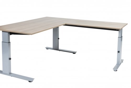 Schaffenburg Avitus aanbouwtafel hoogte instelbaar(62 85cm)met 100x60 lindberg eiken 20mm melamine blad en aluminium(RAL9006)T poot