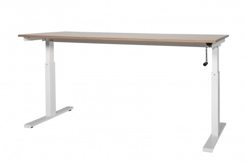 Schaffenburg Romeo T-poot bureau hoogte verstelbaar (62-85cm) dmv slinger met 160x80cm lindberg eiken 20mm blad en aluminium (RAL9006) frame