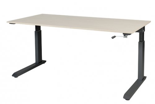 Schaffenburg Othello C-poot bureau hoogte verstelbaar (62-85cm) dmv slinger met 160x80cm lindberg eiken 20mm blad en zwart (RAL9011) frame