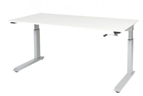 Schaffenburg Othello C-poot bureau hoogte verstelbaar (62-85cm) dmv slinger met 160x80cm licht grijs 20mm blad en aluminium (RAL9006) frame