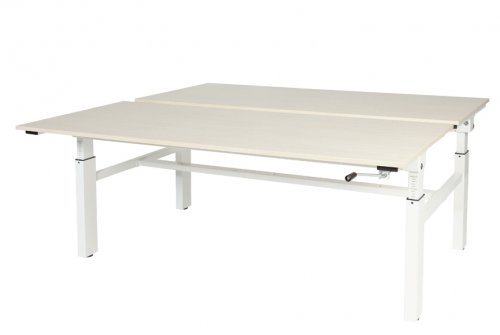 Othello Duo werkplek, hoogte verstelbaar (62-85cm) dmv slinger met 180x80/80cm 20mm bladen en H-frame