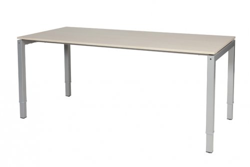 Schaffenburg Cubeo 4-poot bureau hoogte verstelbaar (62-97cm) dmv slinger met 180x80cm lindberg eiken 20mm blad en aluminium (RAL9006) frame