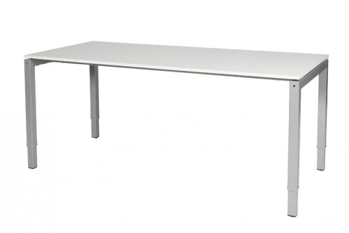 Schaffenburg Cubeo 4-poot bureau hoogte verstelbaar (62-97cm) dmv slinger met 200x80cm licht grijs 20mm blad en aluminium (RAL9006) frame