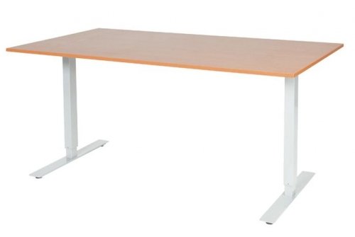 Schaffenburg Electric T bureau zit sta(69 116cm)hoogte verstelbaar dmv elektromotoren met 160x90cm kersen licht 20mm blad en wit(RAL9010)frame