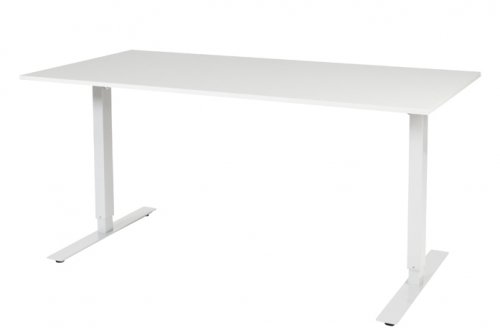 Schaffenburg Electric T bureau zit sta(69 116cm)hoogte verstelbaar dmv elektromotoren met 160x80cm licht grijs 20mm blad en wit(RAL9010)frame