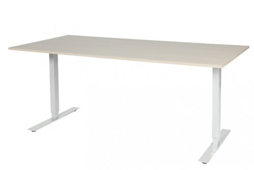 Schaffenburg Electric T bureau zit sta(69 116cm)hoogte verstelbaar dmv elektromotoren met 180x90cm lindberg eiken 20mm blad en wit(RAL9010)frame