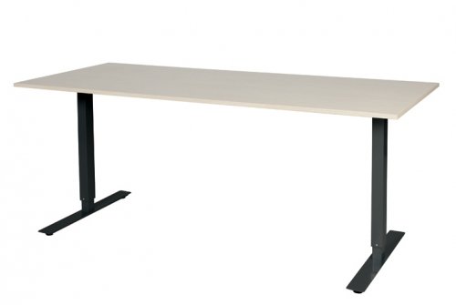 Schaffenburg Electric T bureau zit sta(69 116cm)hoogte verstelbaar dmv elektromotoren met 180x80cm lindberg eiken 20mm blad en zwart(RAL9011)frame