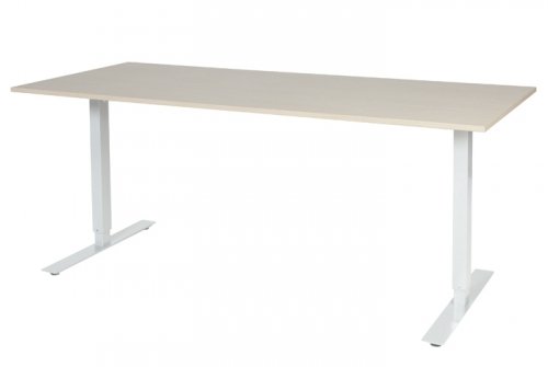 Schaffenburg Electric-T bureau zit-sta (69-116cm) hoogte verstelbaar dmv elektromotoren met 180x80cm lindberg eiken 20mm blad en wit (RAL9010) frame