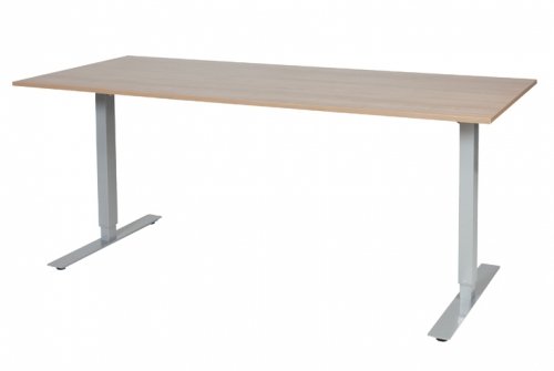 Schaffenburg Electric T bureau zit sta(69 116cm)hoogte verstelbaar dmv elektromotoren met 180x80cm kersen licht 20mm blad en aluminium(RAL9006)frame