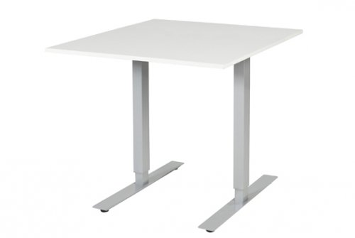 Schaffenburg Electric T bureau zit sta(69 116cm)hoogte verstelbaar dmv elektromotoren met 80x90cm licht grijs 20mm blad en aluminium(RAL9006)frame