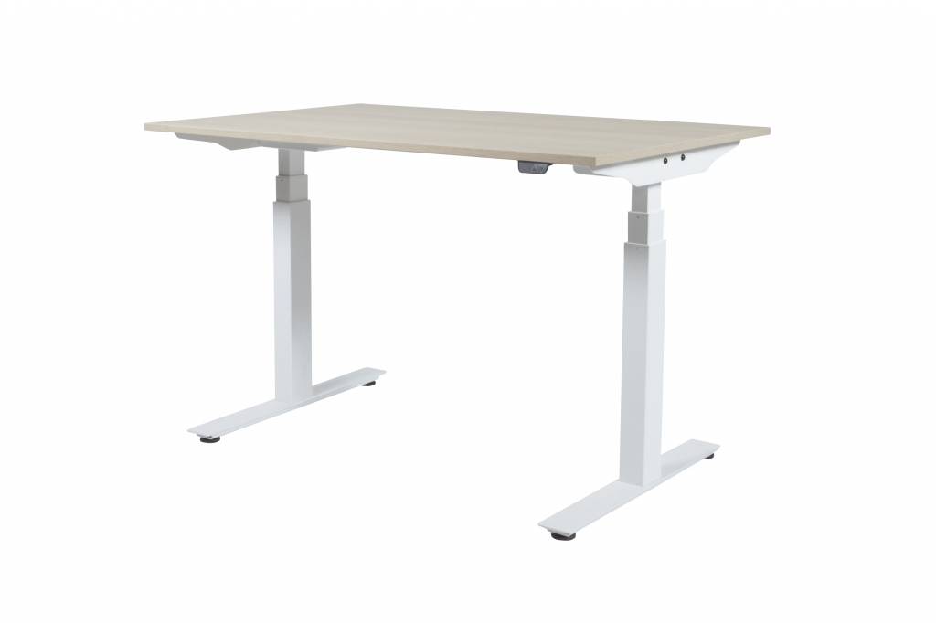 Schaffenburg Electric-T Plus bureau zit-sta (64-130cm) hoogte verstelbaar dmv elektromotoren met 180x80cm lindberg eiken 20mm blad en aluminium (RAL9006) frame