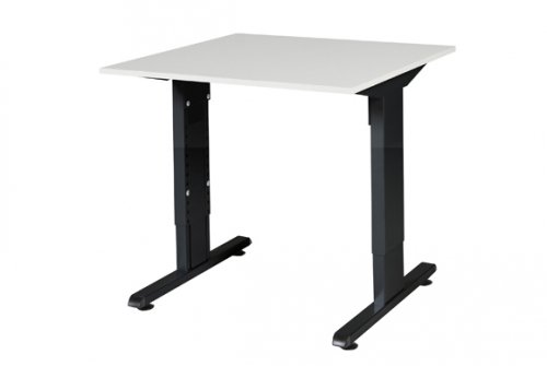 Schaffenburg T-lines bureau hoogte instelbaar (61-90cm) met 80x80cm krijtwit 20mm blad en zwart (RAL9011) t-poot frame met rechte tenen