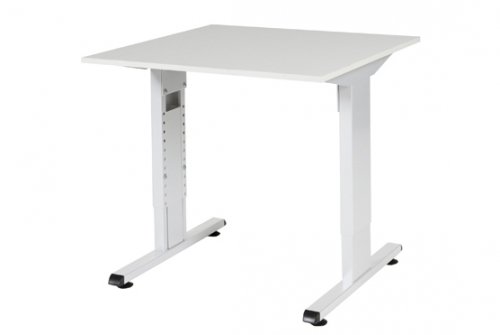 T-lines bureau, hoogte instelbaar (61-90cm) met 80x80cm 20mm blad en t-poot frame met rechte tenen