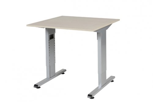 Schaffenburg T-lines bureau hoogte instelbaar (61-90cm) met 80x80cm lindberg eiken 20mm blad en aluminium (RAL9006) t-poot frame met rechte tenen