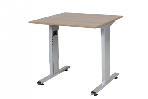 T-lines bureau, hoogte instelbaar (61-90cm) met 80x80cm 20mm blad en t-poot frame met rechte tenen