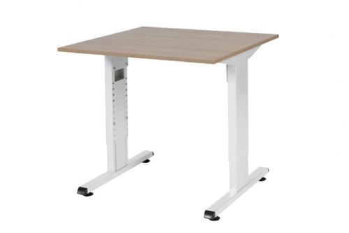T-lines bureau, hoogte instelbaar (61-90cm) met 80x80cm 20mm blad en t-poot frame met rechte tenen