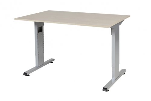 T-lines bureau, hoogte instelbaar (61-90cm) met 120x80cm 20mm blad en t-poot frame met rechte tenen