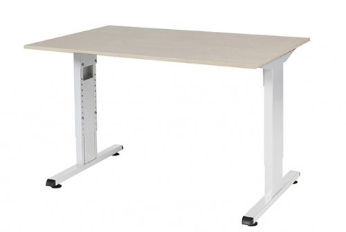 Schaffenburg T-lines bureau hoogte instelbaar (61-90cm) met 120x80cm lindberg eiken 20mm blad en wit (RAL9010) t-poot frame met rechte tenen