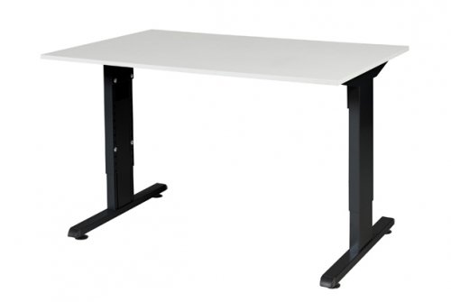 Schaffenburg T-lines bureau hoogte instelbaar (61-90cm) met 120x80cm licht grijs 20mm blad en zwart (RAL9011) t-poot frame met rechte tenen