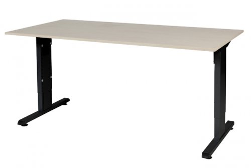 Schaffenburg T-lines bureau hoogte instelbaar (61-90cm) met 160x80cm lindberg eiken 20mm blad en zwart (RAL9011) t-poot frame met rechte tenen