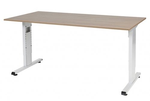 Schaffenburg T-lines bureau hoogte instelbaar (61-90cm) met 160x80cm kersen licht 20mm blad en wit (RAL9010) t-poot frame met rechte tenen