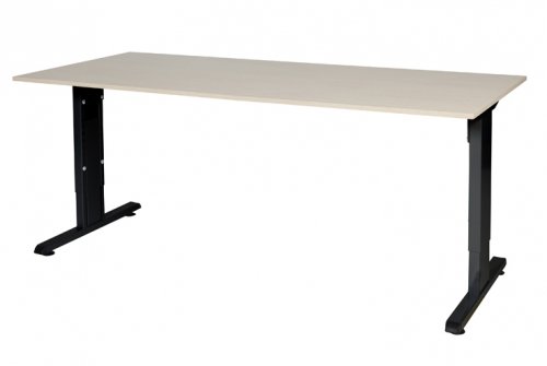T-lines bureau, hoogte instelbaar (61-90cm) met 180x80cm 20mm blad en t-poot frame met rechte tenen