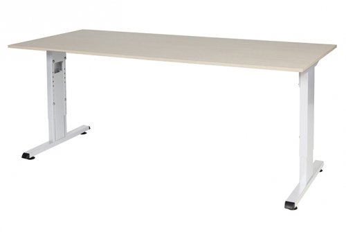 T-lines bureau, hoogte instelbaar (61-90cm) met 180x80cm 20mm blad en t-poot frame met rechte tenen