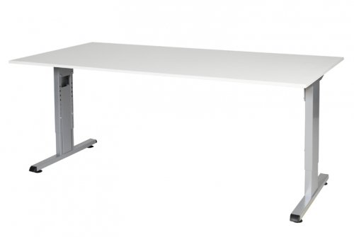 Schaffenburg T lines bureau hoogte instelbaar(61 90cm)met 180x90cm krijtwit 20mm blad en aluminium(RAL9006)t poot frame met rechte tenen