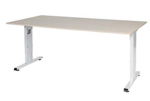 Schaffenburg T-lines bureau hoogte instelbaar (61-90cm) met 180x90cm lindberg eiken 20mm blad en wit (RAL9010) t-poot frame met rechte tenen