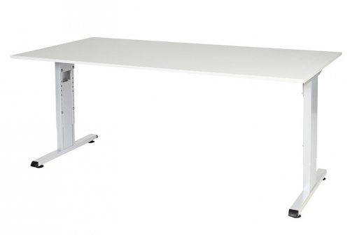 Schaffenburg T-lines bureau hoogte instelbaar (61-90cm) met 180x90cm licht grijs 20mm blad en wit (RAL9010) t-poot frame met rechte tenen