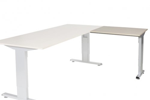 Schaffenburg T-lines aanbouwtafel hoogte instelbaar (61-90cm) met 80x60cm lindberg eiken 20mm blad en aluminium (RAL9006) t-poot frame met rechte tenen