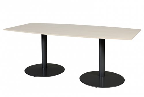 Schaffenburg T-lines 200x100cm tonvormige vergadertafel op vaste hoogte (74cm) met lindberg eiken 20mm blad en zwarte (RAL9011) trompetvoeten