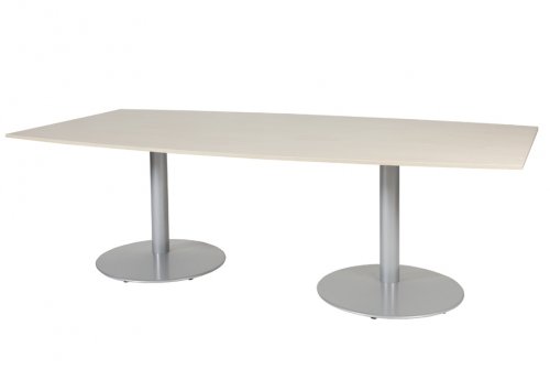 Schaffenburg T-lines 240x120cm tonvormige vergadertafel op vaste hoogte (74cm) met lindberg eiken 20mm blad en aluminium (RAL9006) trompetvoeten